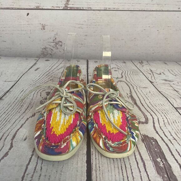 Sperry‎ Top Sider Shoes Womens 7.5 Beaded Fabric Rainbow Core Colors Loafers - Picture 2 of 8